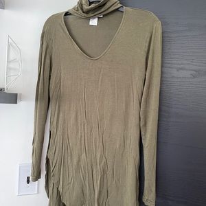 Olive Green Long Sleeved Top w/ Slits & Collar
